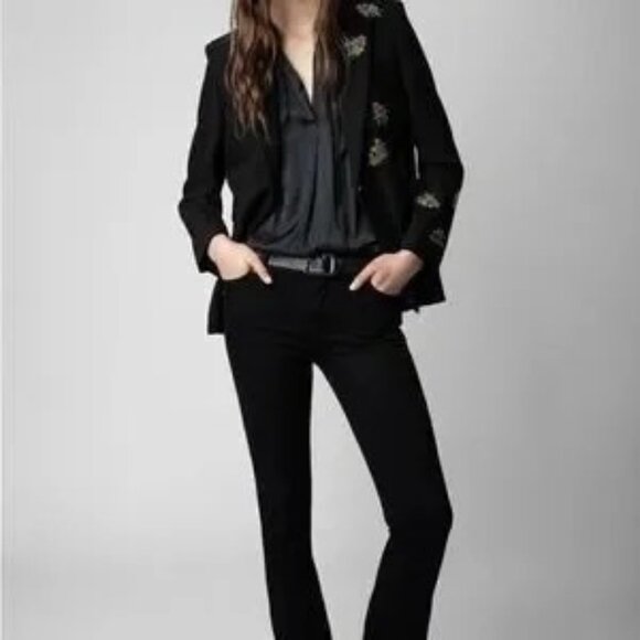 Zadig Voltaire Womens Blazer Size 34 Black Venus Strass Floral Casual - Picture 14 of 14